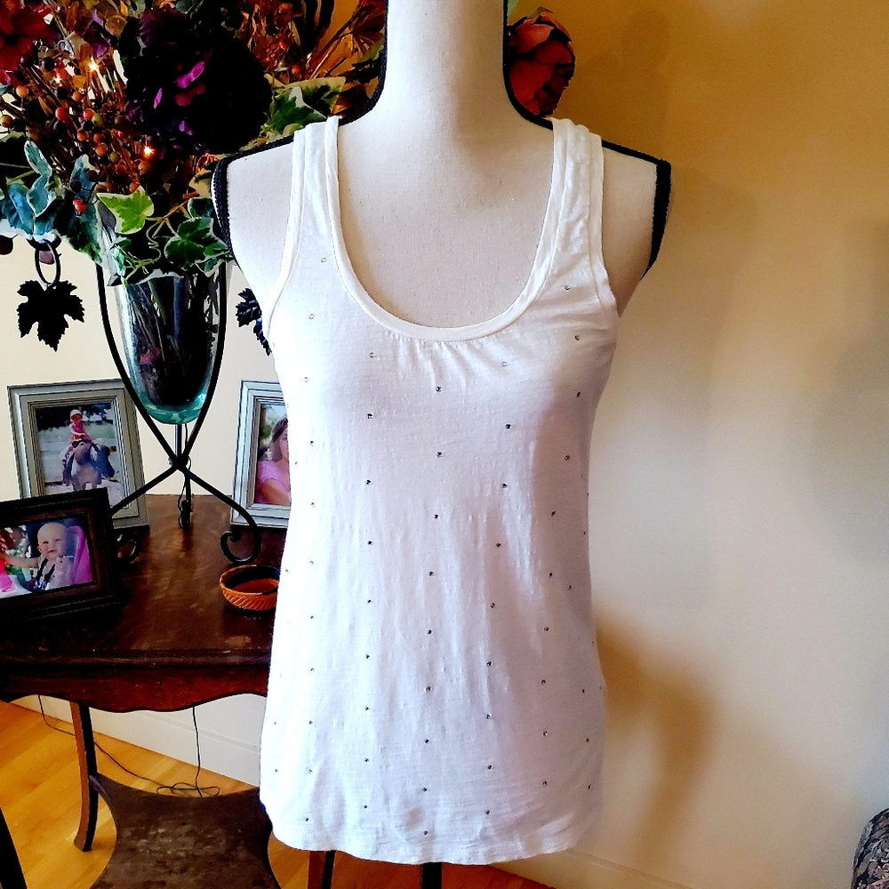 🥀J.CREW Bling Scoop Neck Cream Tank Cami Top XS